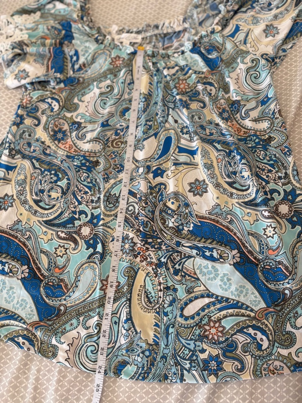 New 2X Stem & Vine Blue Paisley Off the Shoulder Crochet Blouse - Picture 12 of 13